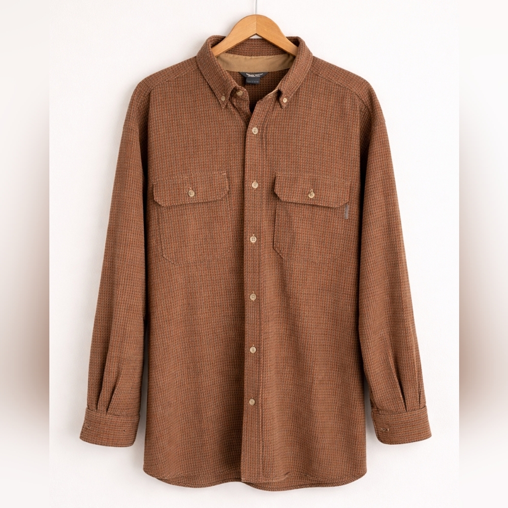 Woolrich Men’s XL Brown Houndstooth Wool Flannel Button Down Outdoor Shirt